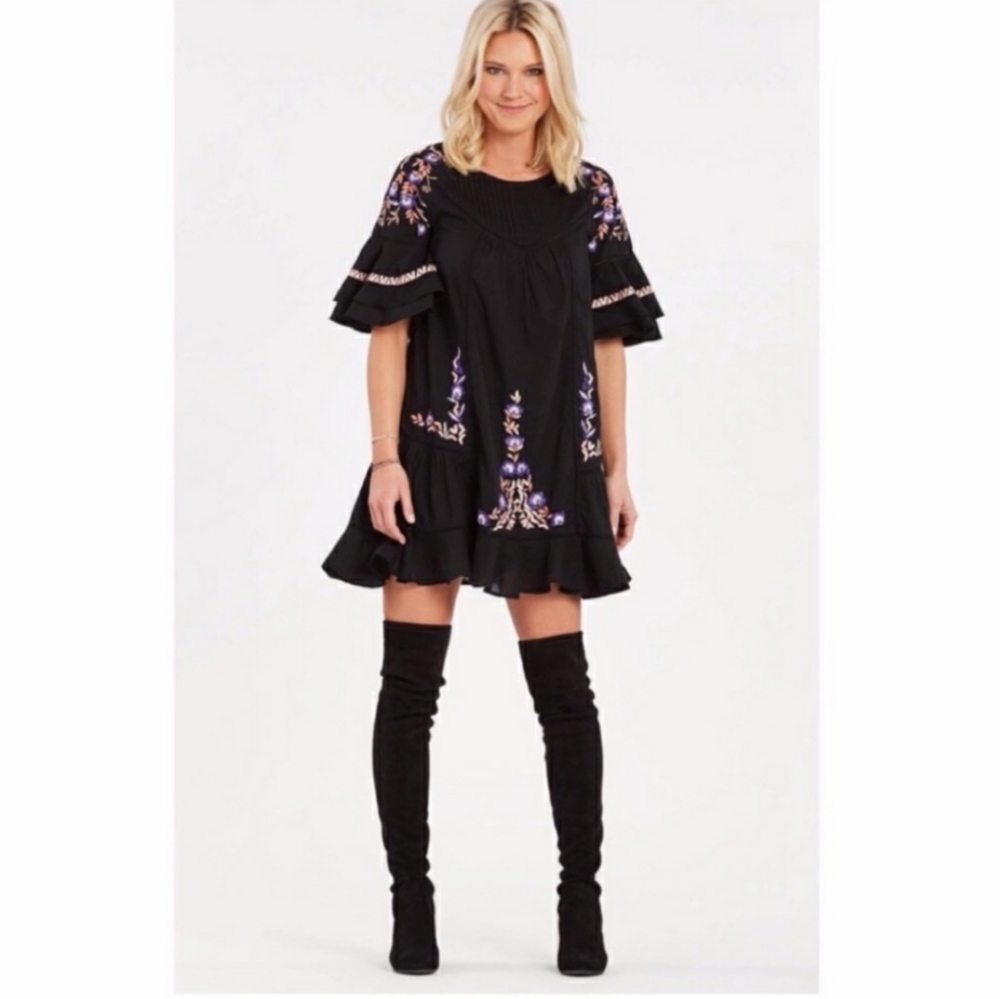 Free People Pavlo Black embroidered Dress